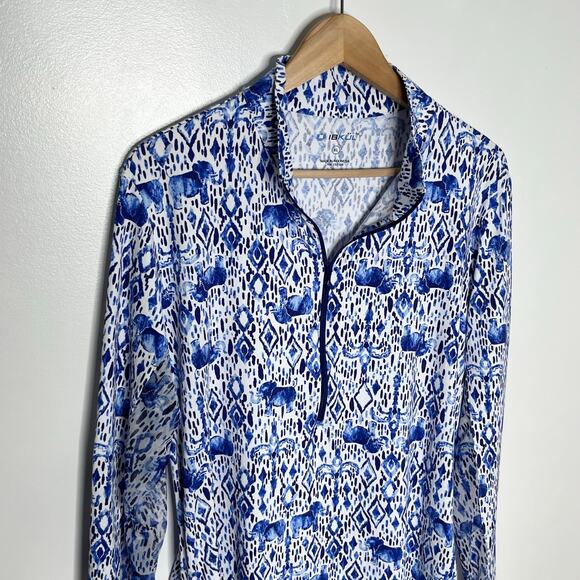 Ibkul Long Sleeve Quarter Zip Top Womens XL Blue White Mesh Elephant Print - Picture 3 of 8